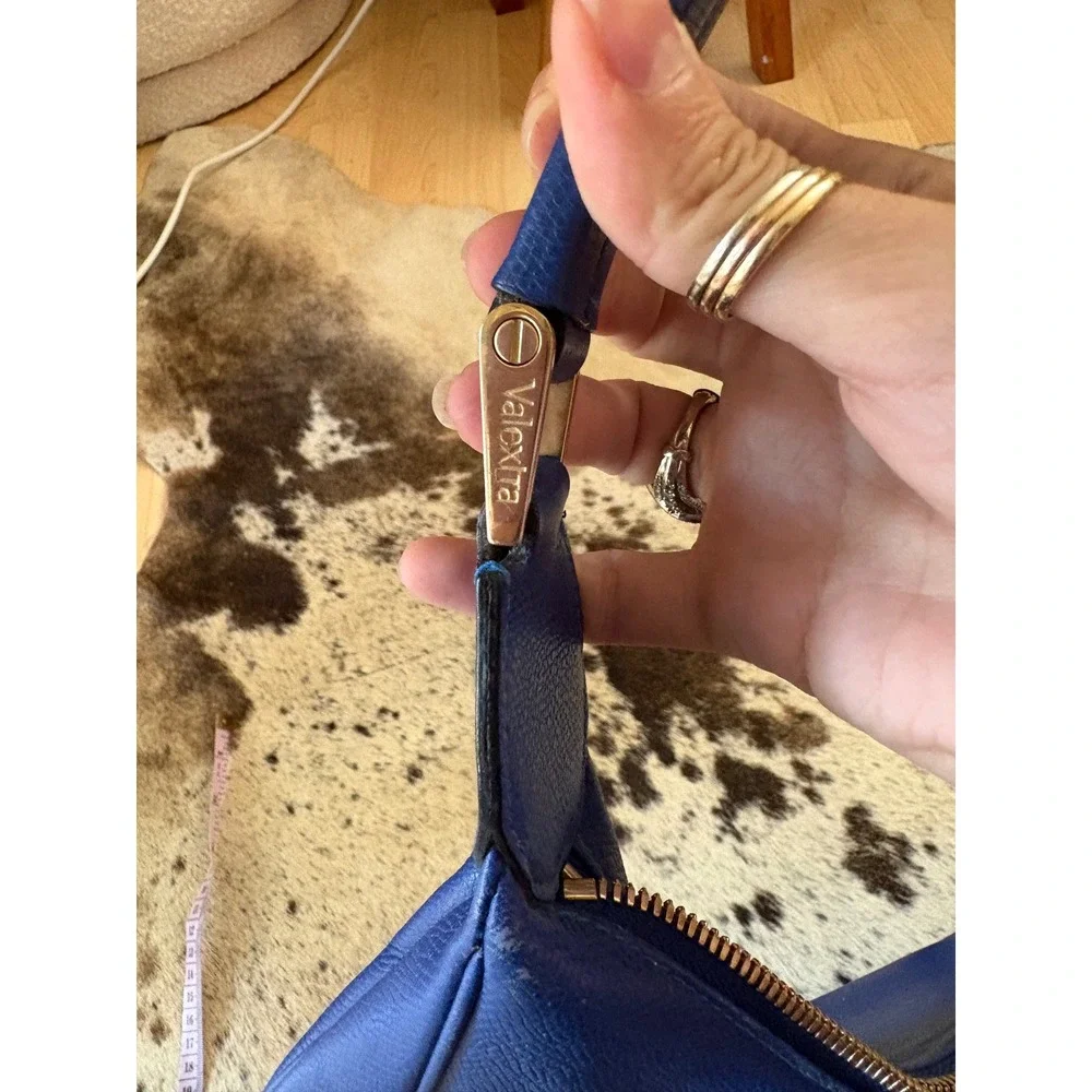 Valextra Blue Leather Hobo Shoulder Bag